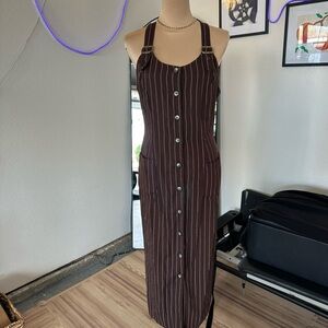 Y2K Brown Striped Button-Down Dress